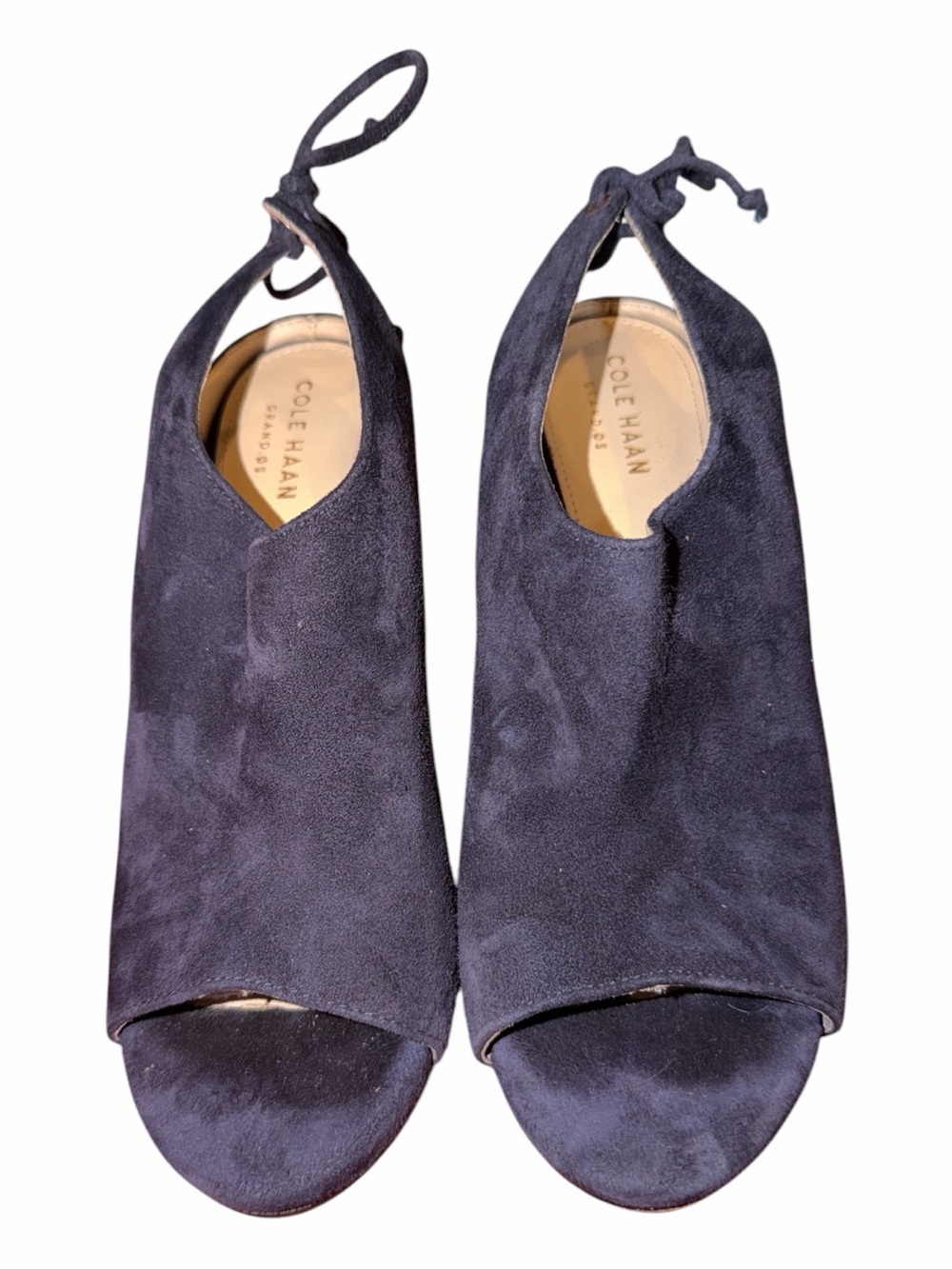Cole Haan Navy Suede Peep-Toe Slingback Heels